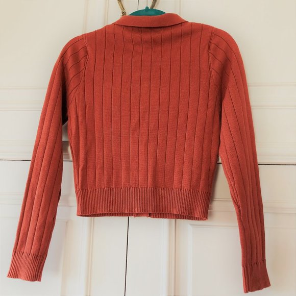 Beautiful Wide-Ribbed Rust-Color Crop Cardigan NWT Size S - Picture 4 of 16